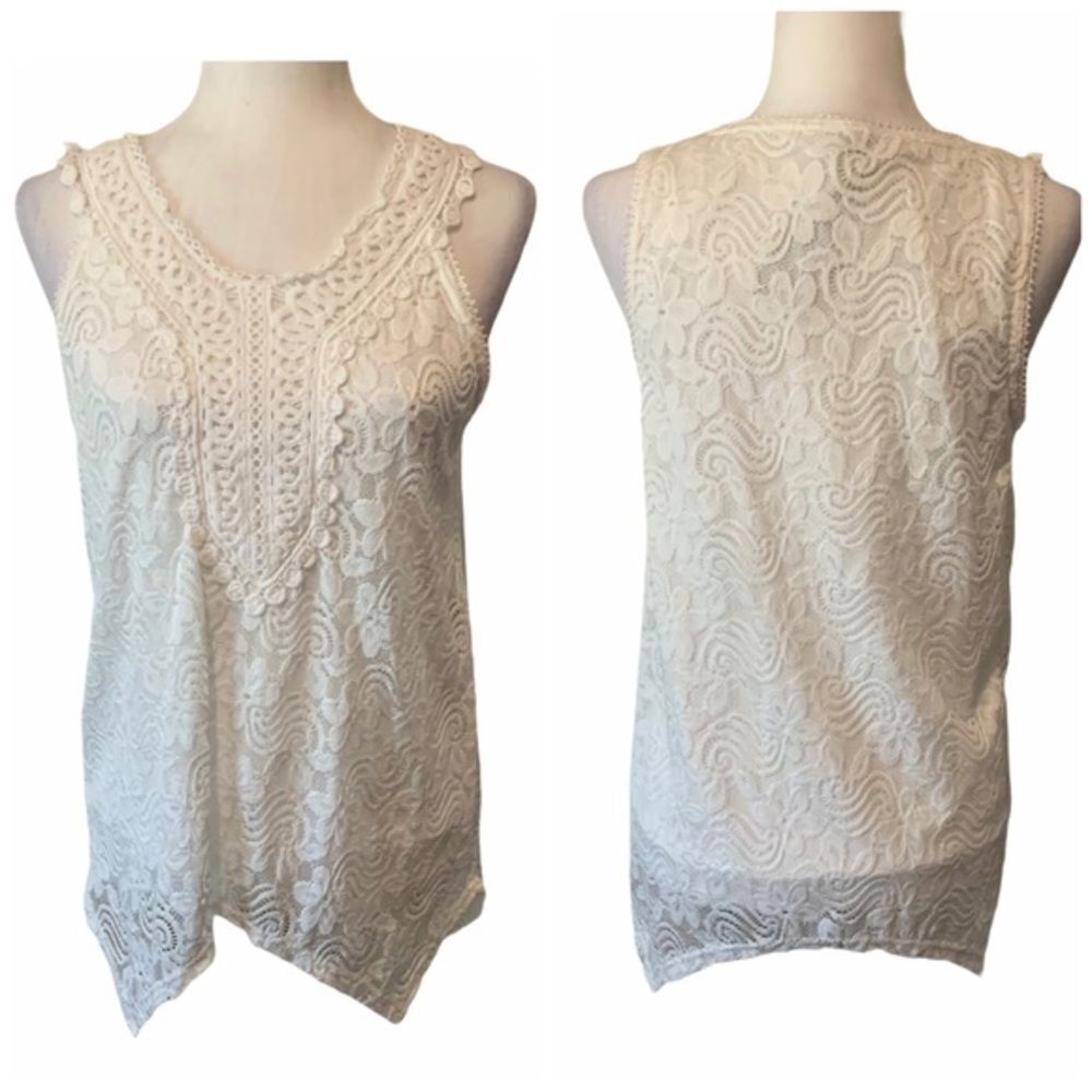 Lauren Michelle lace crochet asymmetric sleeveless blouse